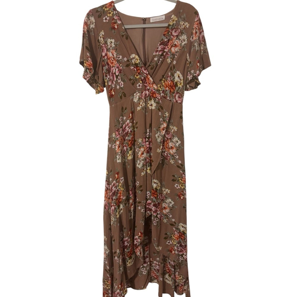 Azalosie Brown Floral Midi Dress Size M